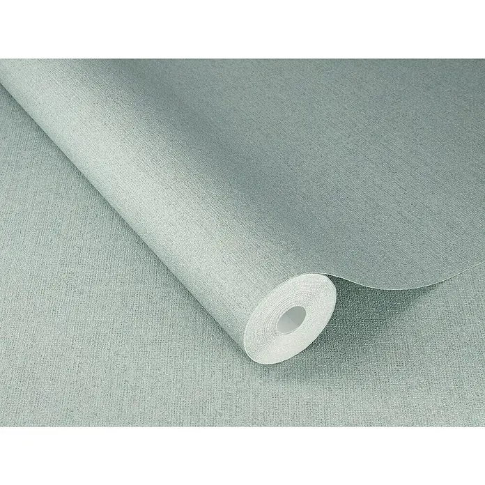 SCHÖNER WOHNEN-Kollektion Cosyliving Vliestapete LINEN - Taubenblau, Uni, 10,05 x 0,53 m - Detailaufnahme einer hellblauen Tapetenrolle mit feiner Textur, ideal für moderne Raumgestaltung und stilvolle Akzente im Interieur.