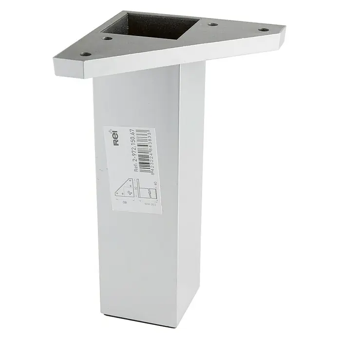 Rei Möbelfuß - L x B x H: 4 x 8 x 15 cm, Kunststoff, Aluminium, 1 Stk. - Aluminium-Tischbein mit dreieckiger Montageplatte zur stabilen Befestigung. Ideal für Möbelbau und Reparaturen, robust und langlebig.