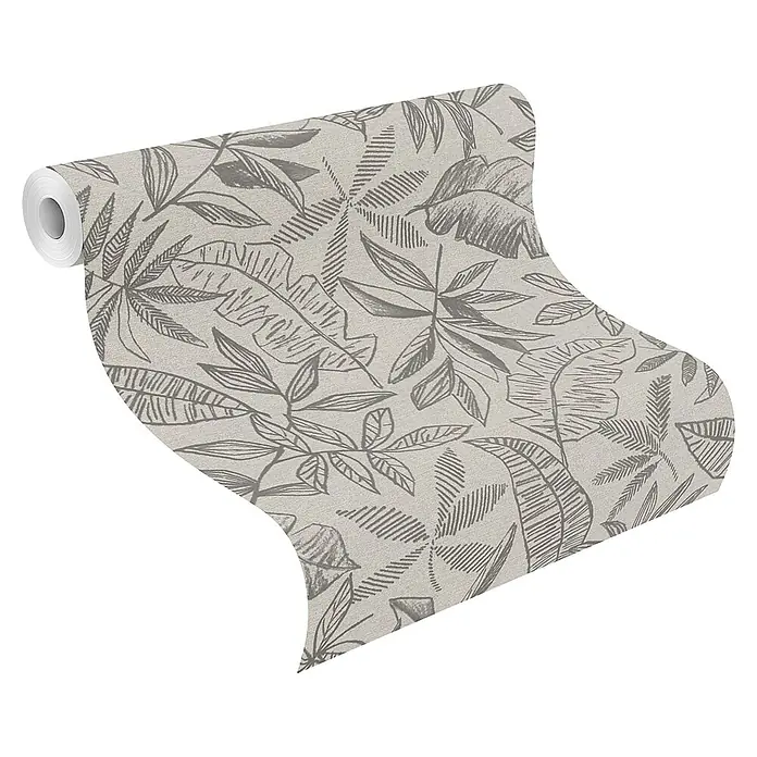SCHÖNER WOHNEN-Kollektion Cosyliving Vliestapete LEAFAGE Blätter - Naif-Grau-Anthrazit, Floral, 10,05 x 0,53 m - Eine Rolle Tapete mit einem grauen Blätterdesign auf einem neutralen Hintergrund, ideal für eine stilvolle Wanddekoration.