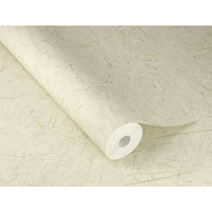 SCHÖNER WOHNEN-Kollektion Cosyliving Vliestapete MARBLE Marmor - Beige-Sand, Steinoptik, 10,05 x 0,53 m - Nahaufnahme einer Rolle beiger Vinyltapete mit Marmoreffekt und subtilen Rissen, die eine elegante Textur für die Wanddekoration bietet.