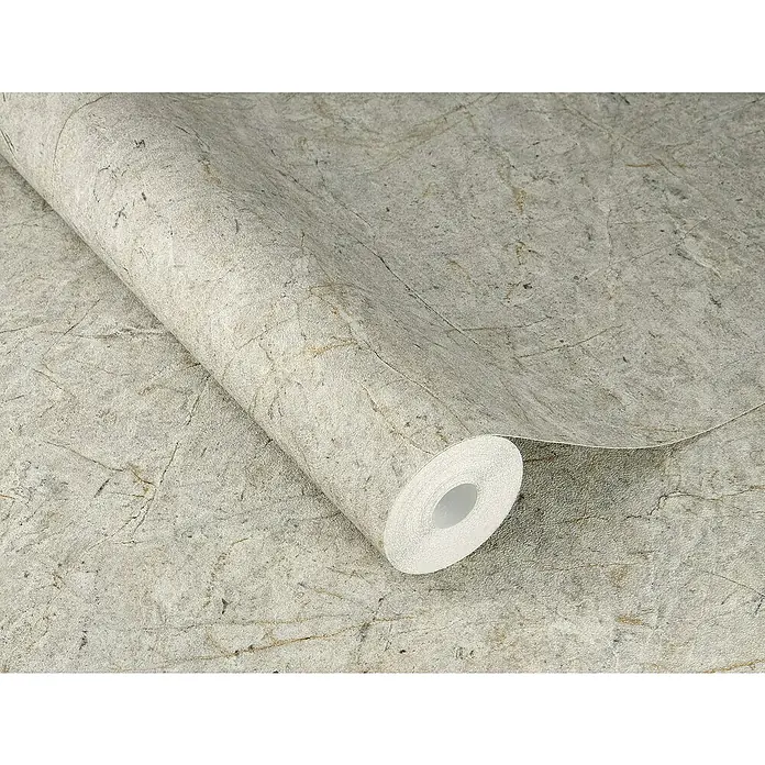 SCHÖNER WOHNEN-Kollektion Cosyliving Vliestapete MARBLE Marmor - Grau, Steinoptik, 10,05 x 0,53 m - Nahaufnahme einer Tapetenrolle in Steinoptik mit grau-beige Farbgebung und feinen, dunklen Akzenten. Ideal für moderne Wohnräume.