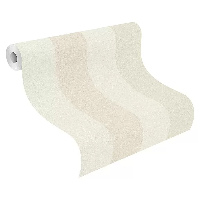 SCHÖNER WOHNEN-Kollektion Cosyliving Vliestapete STRIPE - Weiß-Sand, Streifen, 10,05 x 0,53 m - Strukturierte, beige-creme gestreifte Tapetenrolle entrollt sich.