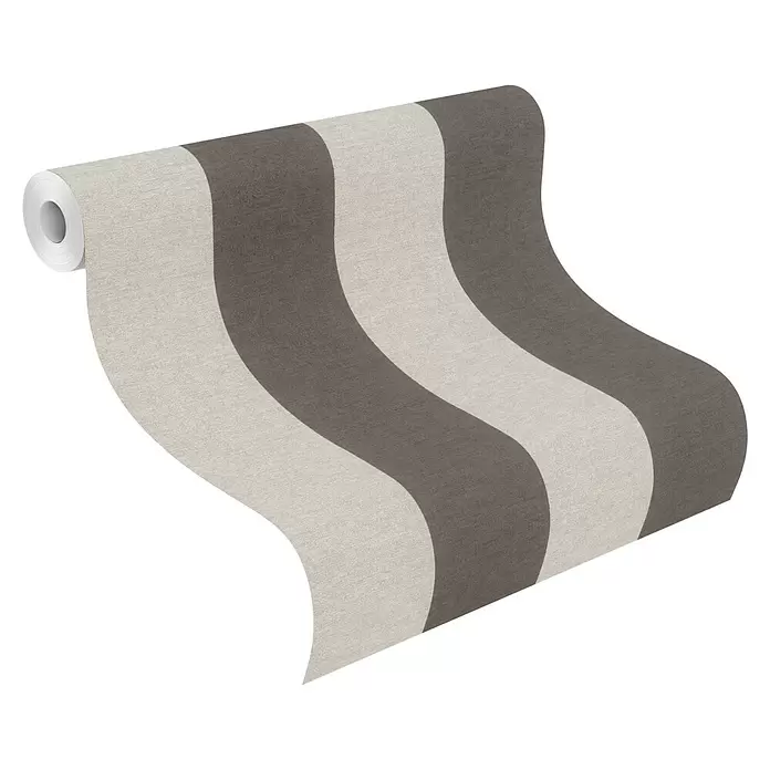 SCHÖNER WOHNEN-Kollektion Cosyliving Vliestapete STRIPE - Schwarz-Grau, Streifen, 10,05 x 0,53 m - Tapetenrolle mit abwechselnd hellbeigen und braunen Wellenstreifen und subtiler Textiltextur.