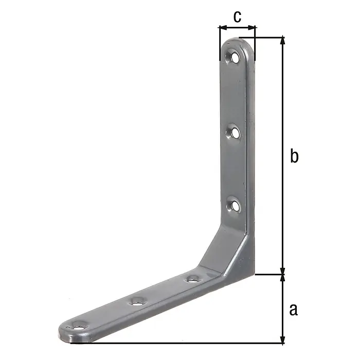 Stabilit Escuadra de silla reforzada - L x An x Al: 130 x 130 x 21 mm - Un angular de fijación metálico con las dimensiones a, b y c, diseñado para uniones fuertes de madera u otros materiales.