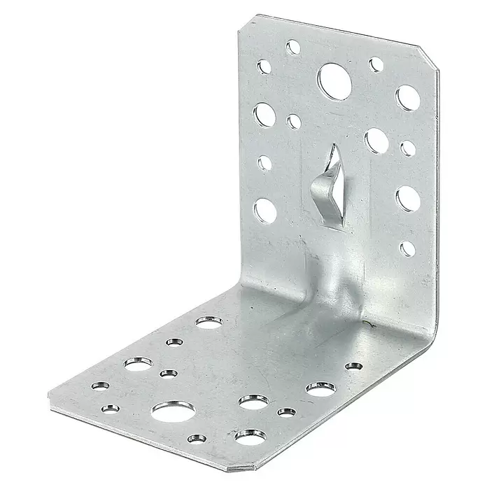 Stabilit Escuadra para cargas pesadas - L x An x Al: 90 x 90 x 65 mm, Acero - Escuadra metálica en L galvanizada con múltiples orificios de fijación y una pequeña pestaña doblada.