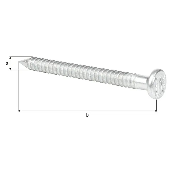Stabilit Clavo - Ø x L: 4 x 40 mm, Acero, 50 ud. - Primer plano de un tornillo con marcas de diámetro 'a' y longitud 'b', ideal para proyectos de bricolaje y construcción.