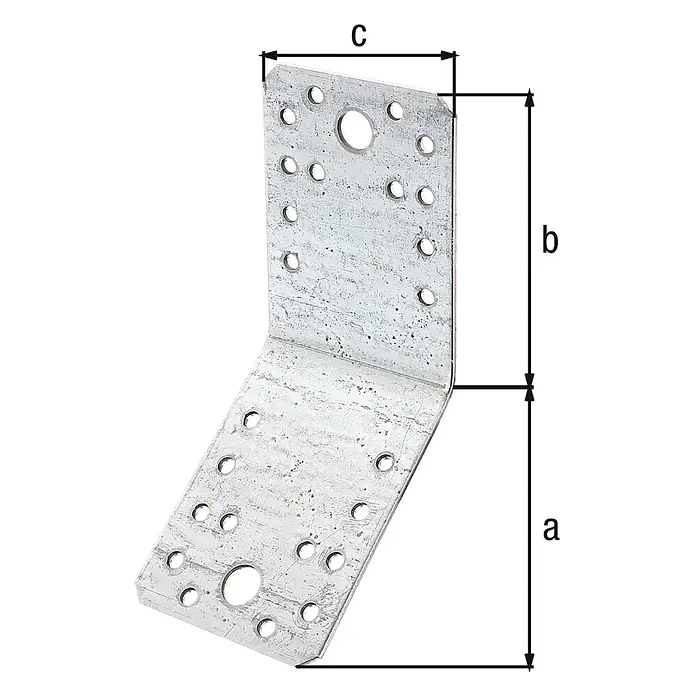 Stabilit Conector en ángulo - L x An x Al: 180 x 65 x 25 mm - Escuadra de ángulo con dimensiones. La escuadra es de metal y tiene muchos agujeros para fijarla.