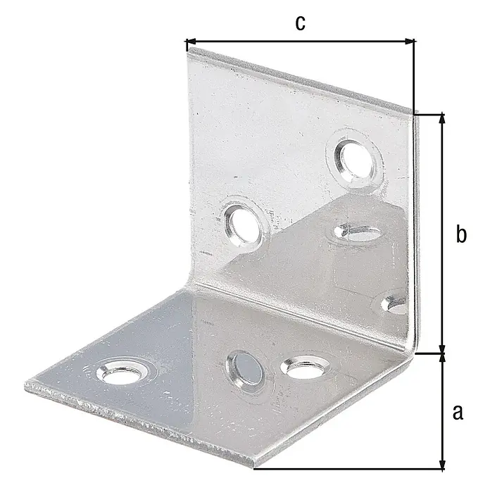 Stabilit Conector en ángulo - L x An x Al: 40 x 40 x 40 mm, Acero inoxidable, 4 agujeros - Escuadra metálica con dimensiones a, b y c, ideal para conexiones estables en diversas aplicaciones.