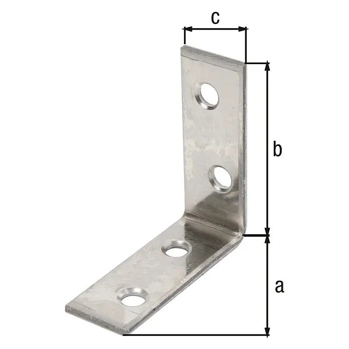 Stabilit Escuadra de silla - L x An: 60 x 60 mm, Acero inoxidable, Espesor: 16 mm - Escuadra de ángulo de metal con dimensiones a, b y c para una fijación segura, ideal para montaje de muebles y construcción.
