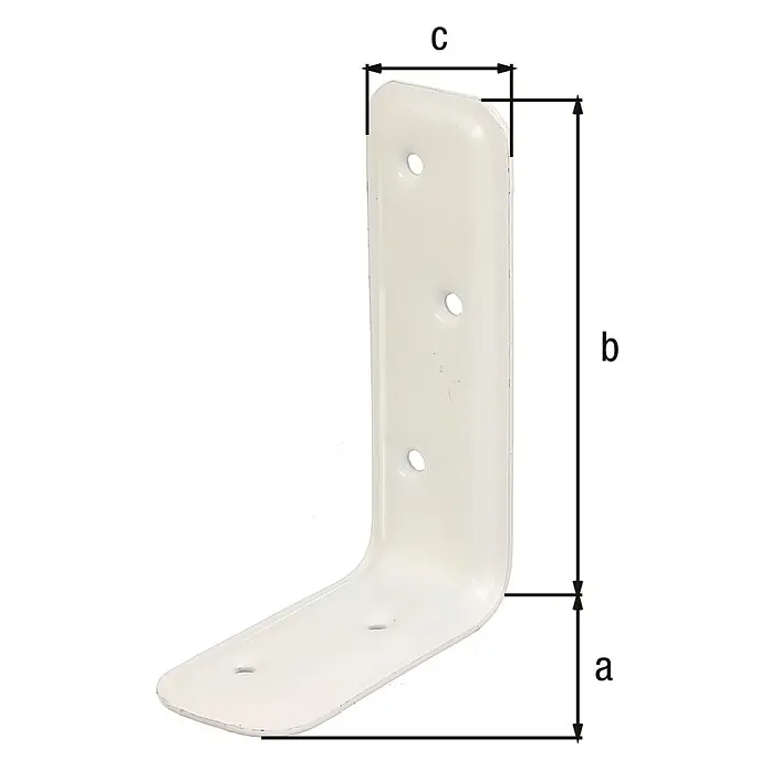 Stabilit Escuadra de estantería - 80 x 120 x 40 mm, Acero - Soporte de ángulo blanco con dimensiones a, b y c, adecuado para asegurar estantes y otras construcciones.