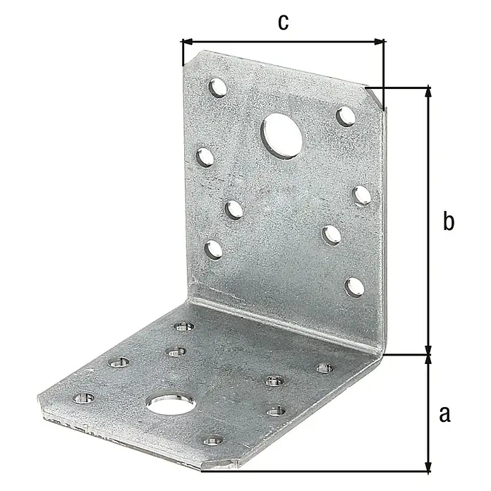 Alberts Conector en ángulo - L x An x Al: 70 x 70 x 55 mm, Zincado - Ángulo de metal con varios agujeros para la fijación y dimensiones a, b y c. Para conexiones estables en la construcción de madera.