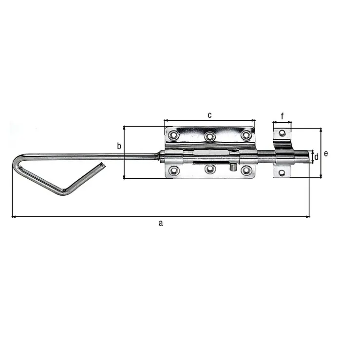 Alberts Pestillo - L x An: 320 x 65 mm, Acero inoxidable - Se muestra un cerrojo metálico para puerta, que proporciona seguridad adicional, con las medidas asociadas.