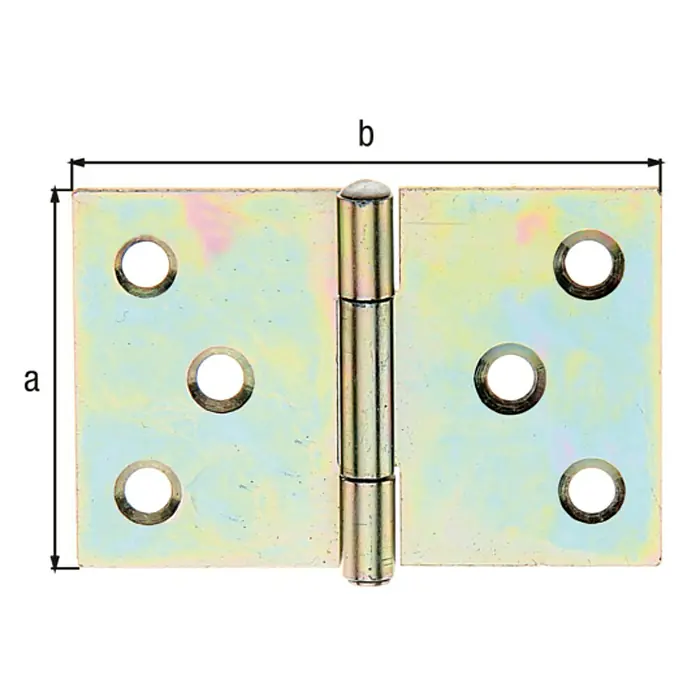 Alberts Bisagra - An x Al: 60 x 40 mm, Zincado - Vista de una bisagra con las dimensiones a y b. Está hecha de metal y tiene varios agujeros para el montaje.