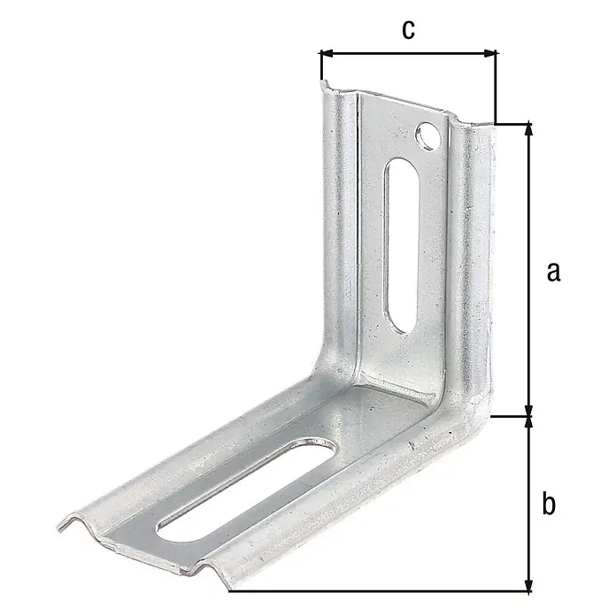 Alberts Escuadra regulable - L x An x Al: 70 x 30 x 50 mm - Soporte angular con dimensiones a, b y c para fijar componentes o estabilizar construcciones.