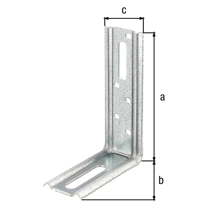 Alberts Escuadra regulable - L x An x Al: 70 x 30 x 100 mm - Soporte de montaje angular con las etiquetas a, b y c, utilizadas para describir sus dimensiones. Proporciona un soporte estable para estantes y estructuras.