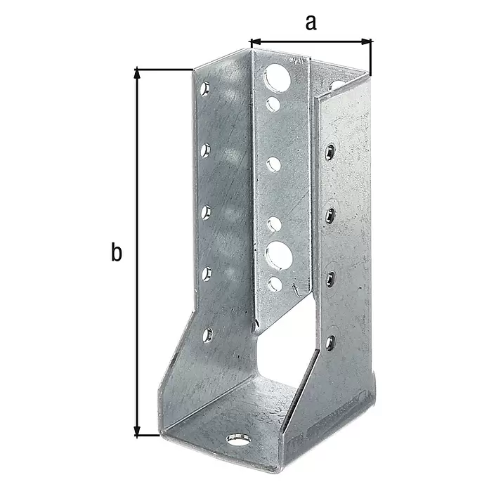 Alberts Soporte para vigas - An x Al: 40 x 110 mm, Acero, Zincado - Conector metálico galvanizado para vigas con orificios preperforados, mostrando dimensiones.