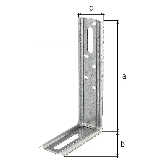Alberts Escuadra regulable - L x An x Al: 70 x 30 x 130 mm - Imagen de un soporte angular con dimensiones a, b y c, mostrando el tamaño del ángulo metálico.