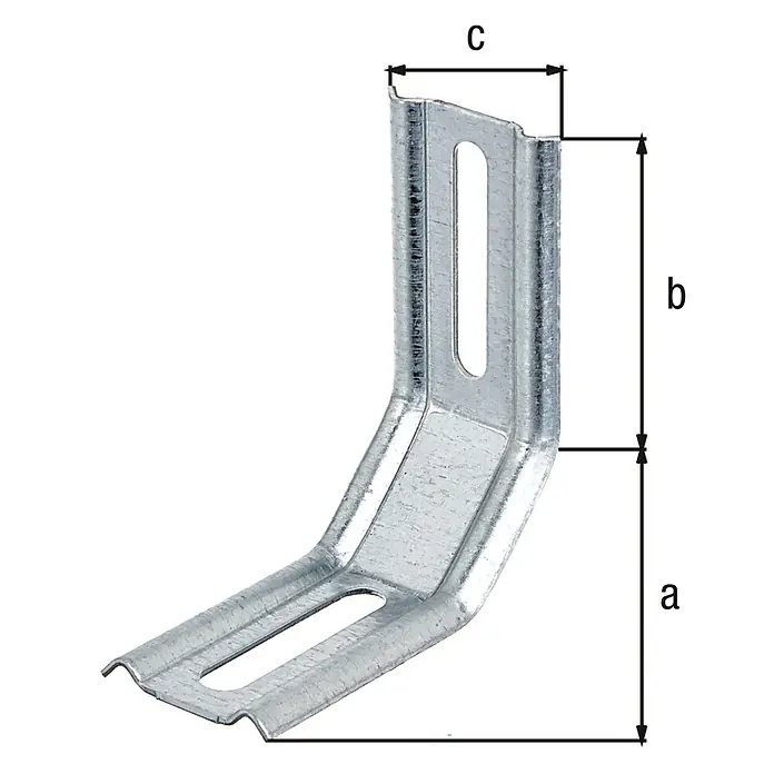 Alberts Escuadra regulable - L x An x Al: 70 x 30 x 72 mm, Zincado - Ángulo de fijación metálico con dimensiones a, b y c para el montaje de componentes. Robusto y versátil.