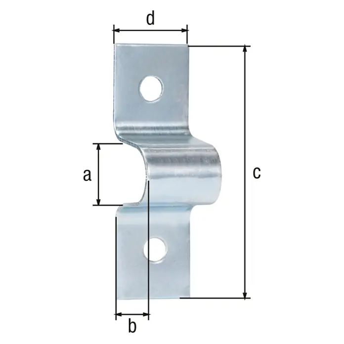 Alberts Presilla - 54 x 16 mm, Acero - Imagen de una abrazadera de tubo con las dimensiones a, b, c y d marcadas.