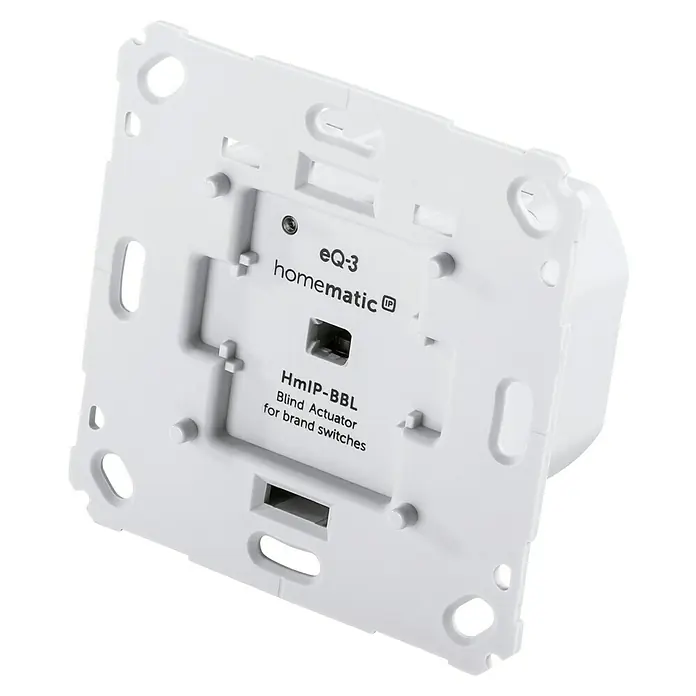 Homematic IP Jalousieschalter HmIP-BBL-2 - 230 V, Unterputz, 37 x 71 x 71 mm - Nahaufnahme des Homematic IP HMIp-BBL Jalousieaktor für Markenschalter zur Hausautomation.
