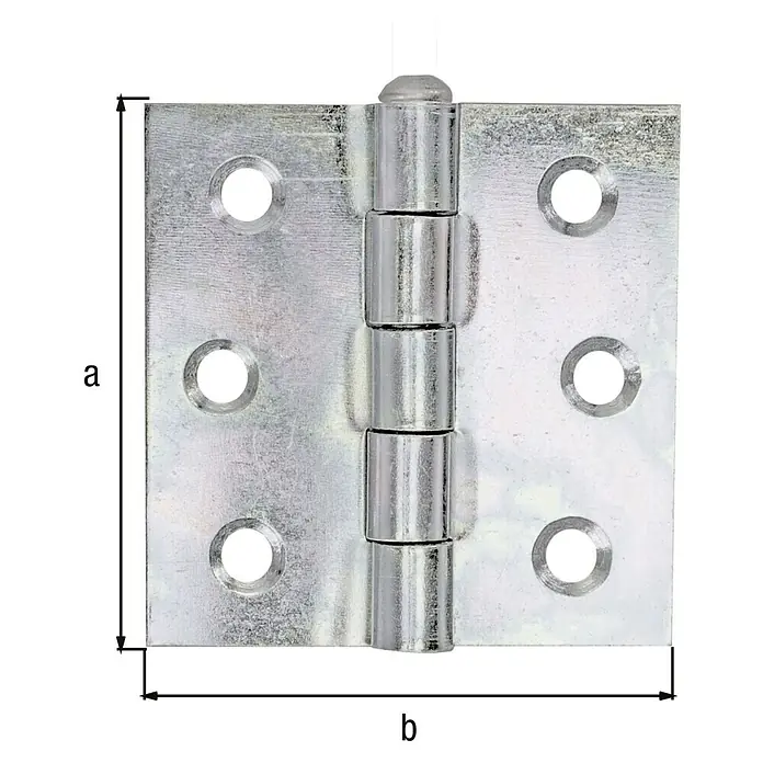 Alberts Bisagra - L x An: 63 x 63 mm, Acero, Zincado - Imagen de una bisagra de puerta con las medidas a y b.