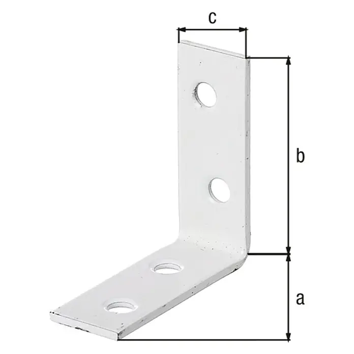 Alberts Escuadra de silla - L x An: 40 x 40 mm, Acero, Revestido, Espesor: 15 mm, Blanco - Escuadra de metal, pintada de blanco, con tres orificios y dimensiones a, b y c.