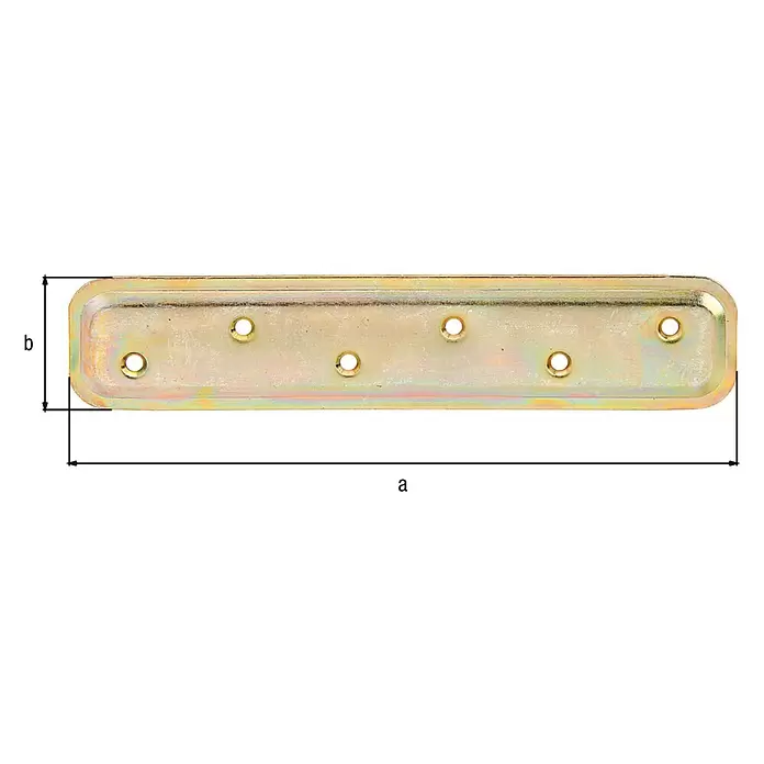 Alberts Pletina de ensamblaje - L x An: 180 x 40 mm, Zincado - Placa de conexión metálica dorada con seis agujeros y dimensiones 'a' y 'b'.