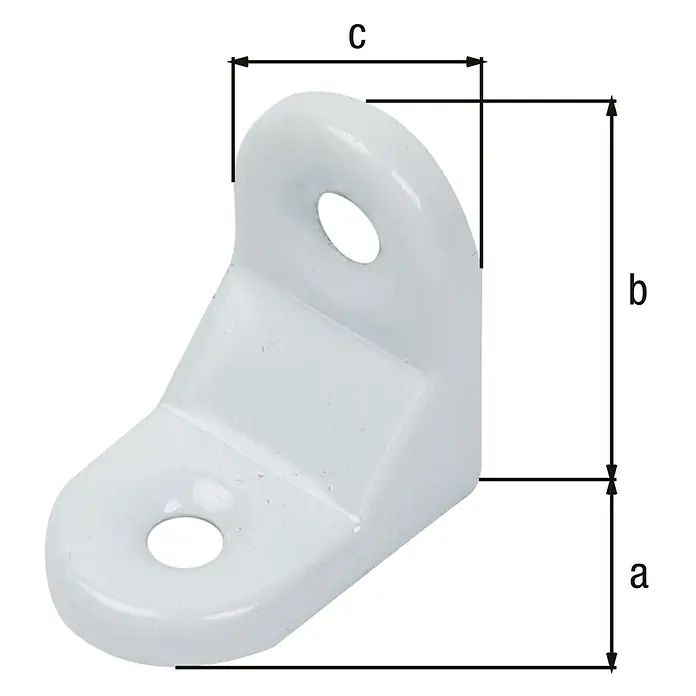 Alberts Escuadra de silla reforzada - L x An x Al: 30 x 30 x 20 mm - Ángulo de plástico con dimensiones a, b y c. Ideal para construcciones ligeras y muebles.