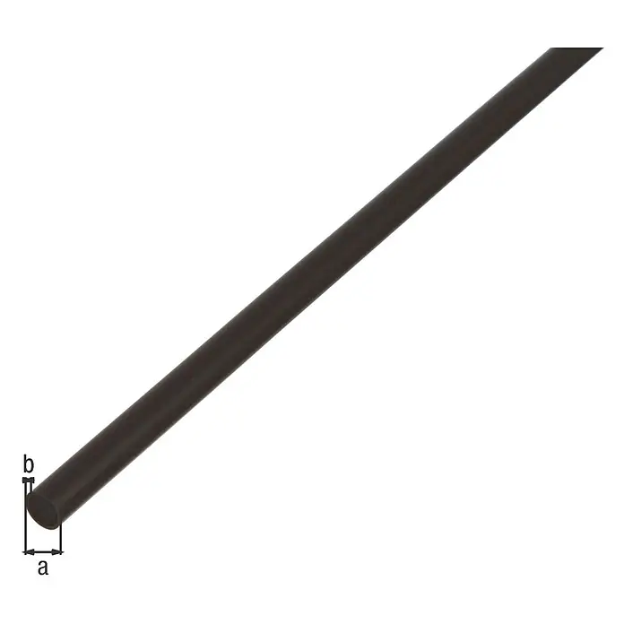 Alberts Tubo redondo - Ø x L: 8 x 2.000 mm, Negro - Se muestra una barra negra con las etiquetas a y b, que indican sus dimensiones en la imagen.\n