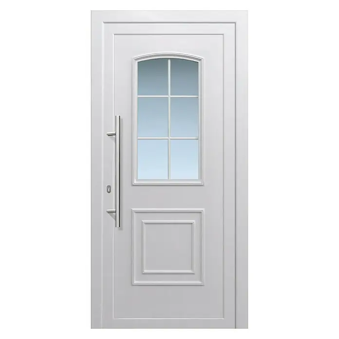 Solid Elements Haustür K-501 - 100 x 210 cm, DIN Anschlag: Links, Weiß - Elegante weiße Haustür mit Glaseinsatz und modernem Griff. Die Tür besticht durch ihr schlichtes Design und hochwertige Verarbeitung.