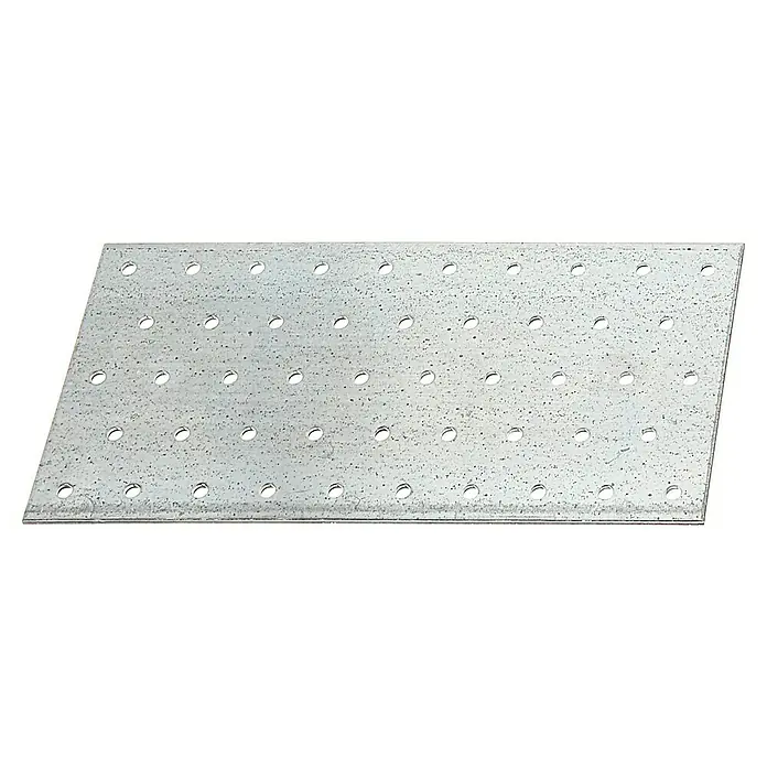 Alberts Pletina de ensamblaje - L x An: 240 x 120 mm, Zincado - Placa metálica con patrón regular de agujeros, ideal para construcción, ofreciendo una base estable y versátil para proyectos.