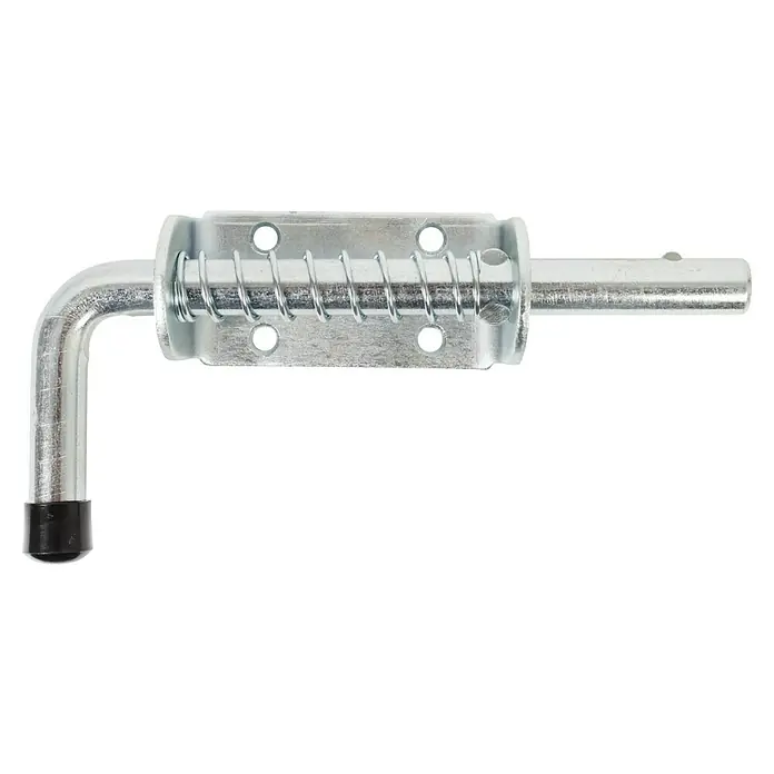Alberts Pestillo - L x An: 85 x 40 mm, Zincado - Cerrojo de resorte metálico, galvanizado, con tapón de goma negra en el extremo del mango. Ideal para asegurar puertas y portones en exteriores.