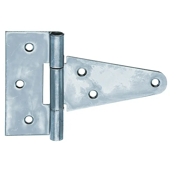 Alberts Bisagra - L x An: 148 x 90 mm, Acero, Zincado - Una bisagra en T de metal, brillante y robusta, ideal para puertas y portones. La bisagra ofrece una solución de fijación confiable.