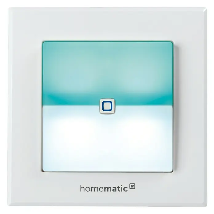 Homematic IP Funkschalter HmIP-BSL - 52 x 86 x 86 mm, Grau, 230 V - Homematic IP Wandschalter mit stylischem, blau-weißem Bedienfeld in einem weißen Rahmen, ideal zur smarten Steuerung des Zuhauses.