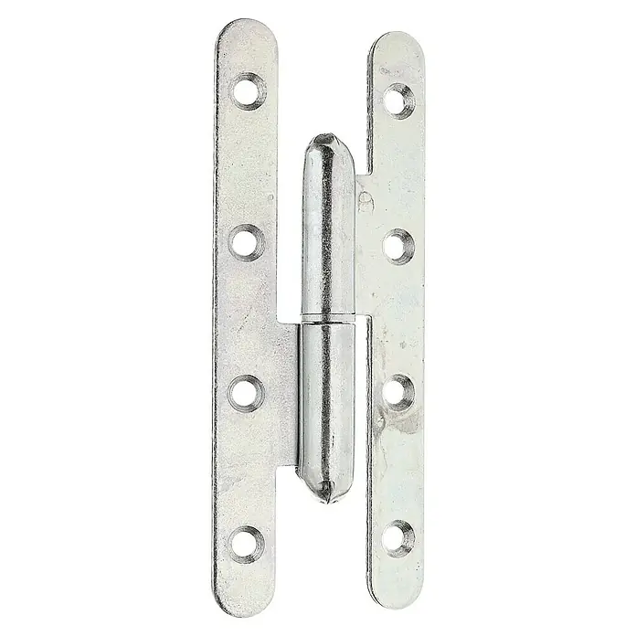 Alberts Bisagra París - L x An: 140 x 55 mm, Zincado, Derecha - La imagen muestra una bisagra, también conocida como bisagra de banda, hecha de metal con múltiples agujeros para el montaje. La bisagra es plateada y brillante.