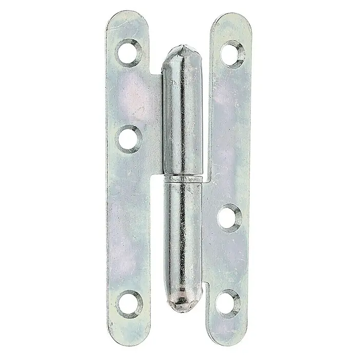 Alberts Bisagra París - L x An: 95 x 45 mm, Zincado, Izquierda - Primer plano de una bisagra de puerta brillante de color plateado con extremos redondeados y orificios de montaje, aislada sobre fondo negro.