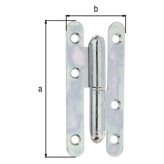 Alberts Bisagra París - L x An: 95 x 45 mm, Zincado, Izquierda - Imagen de una bisagra metálica para puerta con las dimensiones a y b. La robusta bisagra es ideal para puertas y portones pesados.