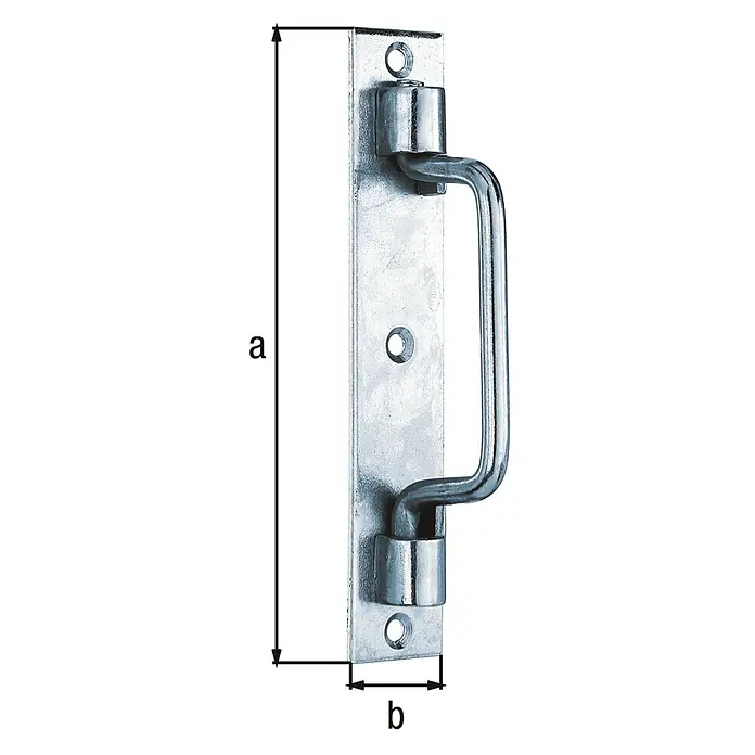 Alberts Tirador alargado St. Etiénne - L x An: 160 x 30 mm, Acero, Zincado - Imagen de un juego de manija de puerta metálica con dimensiones a y b para mayor claridad.
