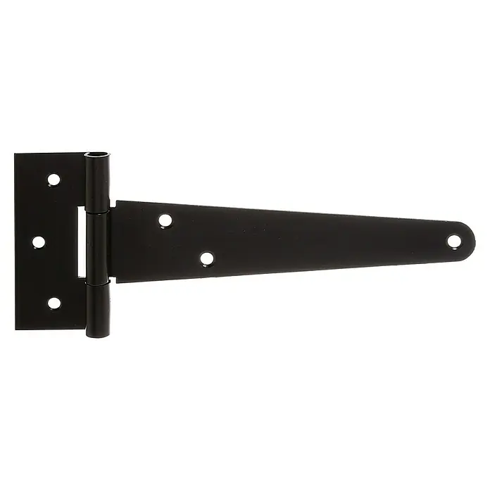 Alberts Bisagra - L x An: 198 x 90 mm, Acero, Lacado - Bisagra en T de metal negro para puertas y portones, duradera y resistente para uso exterior, ideal para puertas de madera.