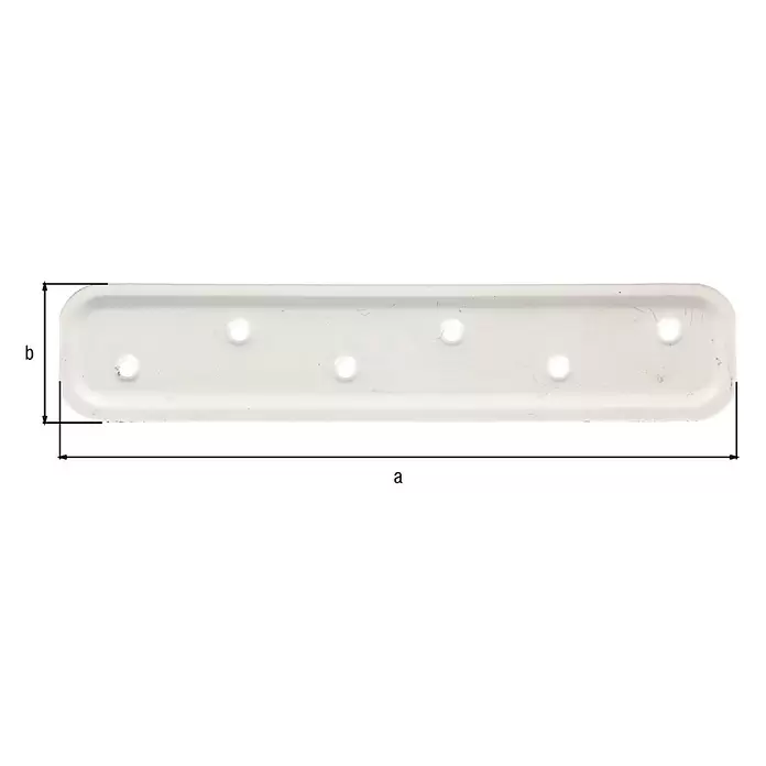 Alberts Pletina de ensamblaje - L x An: 180 x 40 mm, Esmaltado - Placa metálica blanca, rectangular, perforada con esquinas redondeadas y siete orificios.