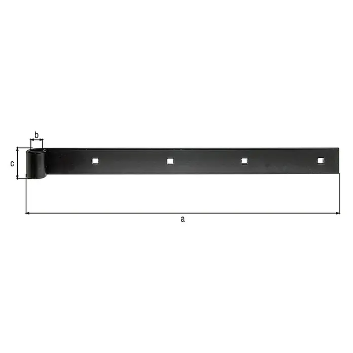 Stabilit Ladenband - L x B: 400 x 35 mm, Stahl, Beschichtet, Schwarz - Detailansicht eines schwarzen Langband-Scharniers mit Maßangaben, das die Länge und die Abmessungen des Gelenks verdeutlicht.