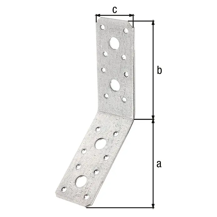 Alberts Conector en ángulo - L x An x Al: 180 x 40 x 30 mm - Escuadra angular con dimensiones (a, b, c) para asegurar estructuras de madera.