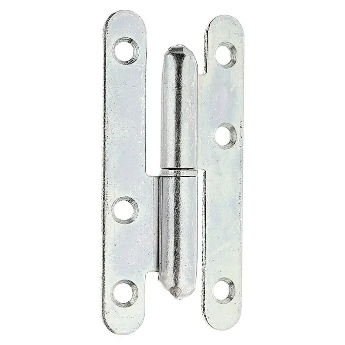Alberts Bisagra París - L x An: 95 x 45 mm, Zincado, Derecha - Primer plano de una bisagra plateada con bordes redondeados y orificios de montaje. Ideal para puertas y muebles.