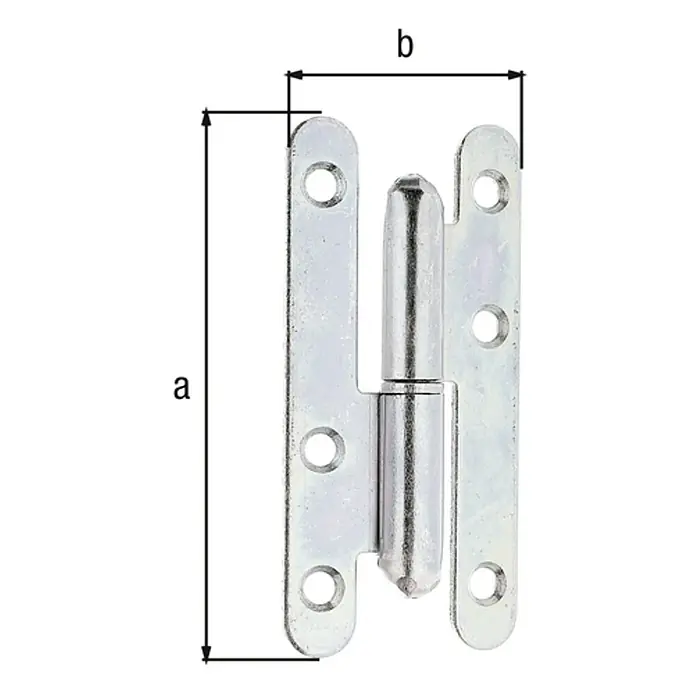 Alberts Bisagra París - L x An: 95 x 45 mm, Zincado, Derecha - Imagen de una bisagra de puerta con las dimensiones a y b, utilizada para la fijación de puertas.