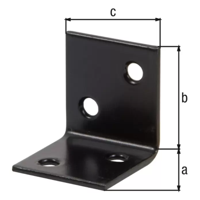 Stabilit Escuadra ancha - L x An: 30 x 30 mm, Acero, Negro, 4 agujeros - Escuadra metálica negra con orificios para tornillos, mostrando dimensiones.