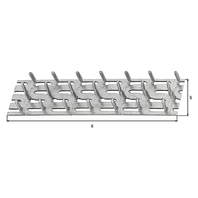 Alberts Pletina de ensamblaje - L x An: 102 x 25 mm, Zincado - Tira de unión de metal galvanizado con filas de dientes afilados y angulados.
