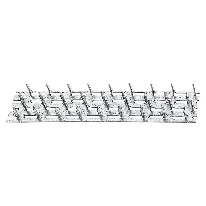 Alberts Pletina de ensamblaje - L x An: 127 x 38 mm, Zincado - Larga tira blanca antipalomas con múltiples púas metálicas afiladas.