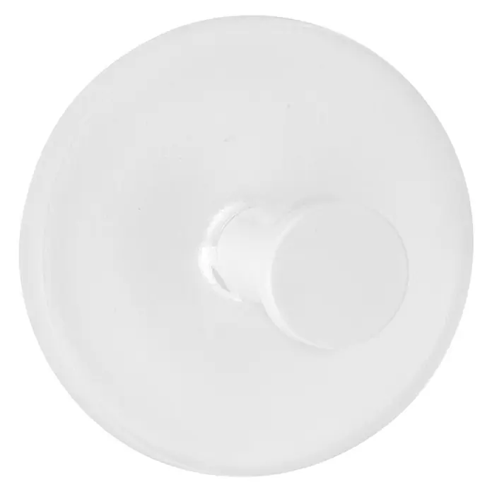 Inofix Colgador adhesivo 2311 - Plástico, Blanco, 2 ud., Redonda - Primer plano de un gancho de pared blanco. Ideal para colgar ropa o toallas en el baño o la cocina.