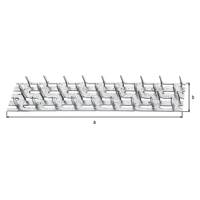 Alberts Pletina de ensamblaje - L x An: 127 x 38 mm, Zincado - Placa de conector de madera de metal galvanizado con puntas afiladas para uniones fuertes.