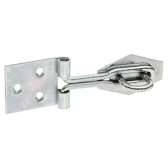 Alberts Pestillo - L x An: 93,5 x 31,5 mm, Zincado - Un gancho de tormenta plateado con ojales robustos para una fijación segura y uso en exteriores.